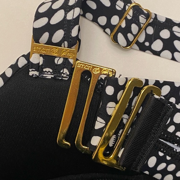 NWT 36D Smart & Sexy Bikini Top Swim Longline Adj Top Black White Polka Dots New - Picture 12 of 16